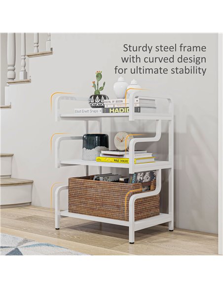 HOMCOM 3-Tier Storage Shelves, Metal Shelving Unit, Industrial Printer Table for Home Office, Display Rack for Living Room, Whit - pic 67772 | FastDaddyshop