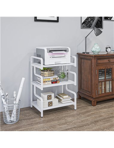 HOMCOM 3-Tier Storage Shelves, Metal Shelving Unit, Industrial Printer Table for Home Office, Display Rack for Living Room, Whit
