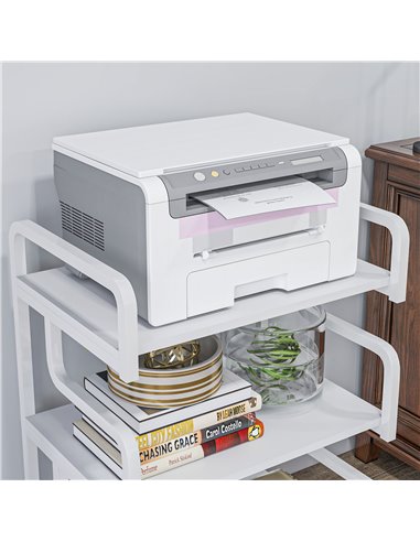 HOMCOM 3-Tier Storage Shelves, Metal Shelving Unit, Industrial Printer Table for Home Office, Display Rack for Living Room, Whit
