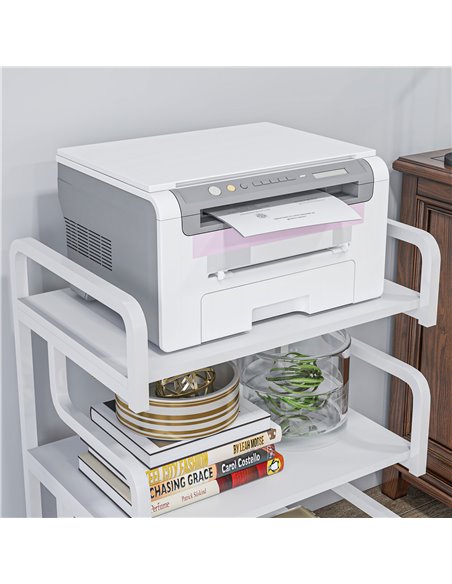 HOMCOM 3-Tier Storage Shelves, Metal Shelving Unit, Industrial Printer Table for Home Office, Display Rack for Living Room, Whit - pic 67775 | FastDaddyshop