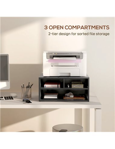 HOMCOM Desktop Printer Stand with Storage, 2-Tier Desk Organizer with 3 Open Compartments for Home Office, Black 924-087V00BK