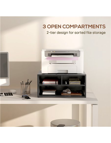 HOMCOM Desktop Printer Stand with Storage, 2-Tier Desk Organizer with 3 Open Compartments for Home Office, Black 924-087V00BK - pic 67780 | FastDaddyshop