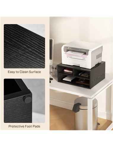 HOMCOM Desktop Printer Stand with Storage, 2-Tier Desk Organizer with 3 Open Compartments for Home Office, Black 924-087V00BK