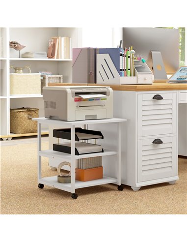 HOMCOM 3-Tier Printer Stand with Storage Shelf, Mobile Printer Table on Wheels, 50 x 50 x 52.5cm Rolling Printer Cart for Home O