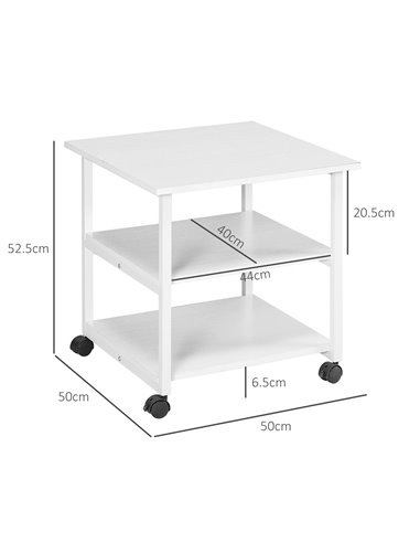 HOMCOM 3-Tier Printer Stand with Storage Shelf, Mobile Printer Table on Wheels, 50 x 50 x 52.5cm Rolling Printer Cart for Home O