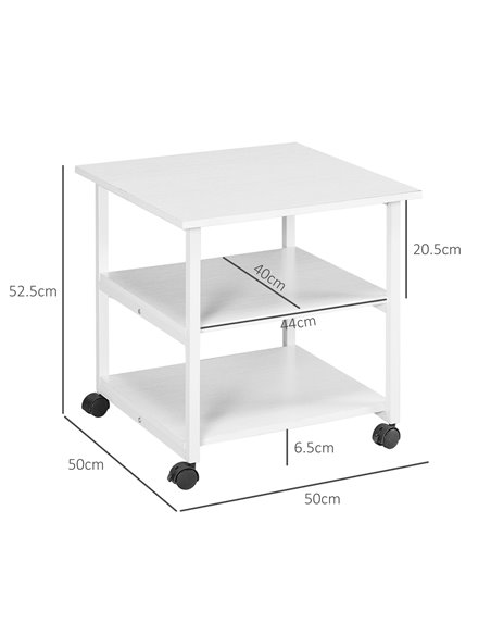 HOMCOM 3-Tier Printer Stand with Storage Shelf, Mobile Printer Table on Wheels, 50 x 50 x 52.5cm Rolling Printer Cart for Home O - pic 67788 | FastDaddyshop
