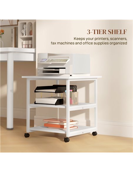 HOMCOM 3-Tier Printer Stand with Storage Shelf, Mobile Printer Table on Wheels, 50 x 50 x 52.5cm Rolling Printer Cart for Home O - pic 67789 | FastDaddyshop