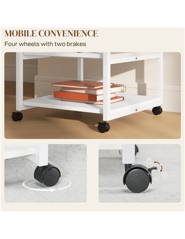 HOMCOM 3-Tier Printer Stand with Storage Shelf, Mobile Printer Table on Wheels, 50 x 50 x 52.5cm Rolling Printer Cart for Home O
