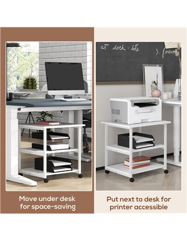 HOMCOM 3-Tier Printer Stand with Storage Shelf, Mobile Printer Table on Wheels, 50 x 50 x 52.5cm Rolling Printer Cart for Home O