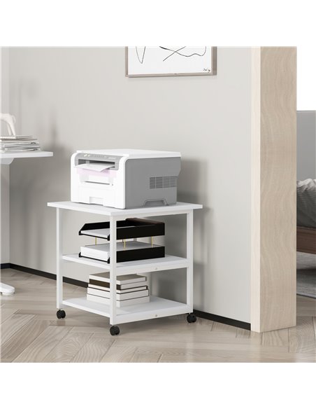 HOMCOM 3-Tier Printer Stand with Storage Shelf, Mobile Printer Table on Wheels, 50 x 50 x 52.5cm Rolling Printer Cart for Home O - pic 67792 | FastDaddyshop