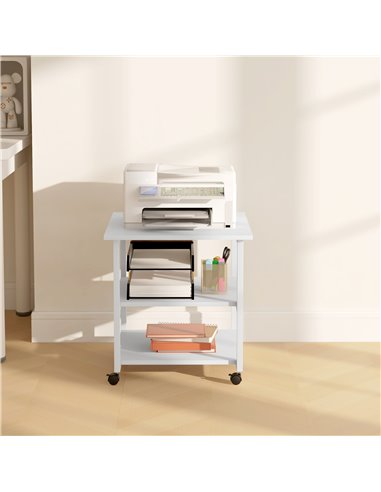 HOMCOM 3-Tier Printer Stand with Storage Shelf, Mobile Printer Table on Wheels, 50 x 50 x 52.5cm Rolling Printer Cart for Home O