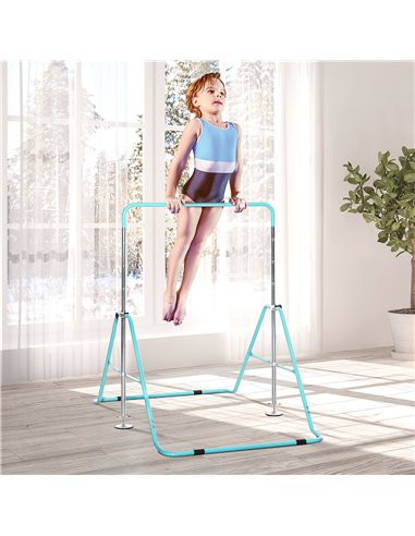 HOMCOM Kids Gymnastics Bar, Foldable Horizontal Bars w/ Adjustable Height, Training Bar w/ Triangle Base - Green 340-005GN