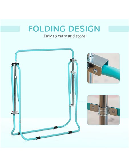 HOMCOM Kids Gymnastics Bar, Foldable Horizontal Bars w/ Adjustable Height, Training Bar w/ Triangle Base - Green 340-005GN - pic 67799 | FastDaddyshop