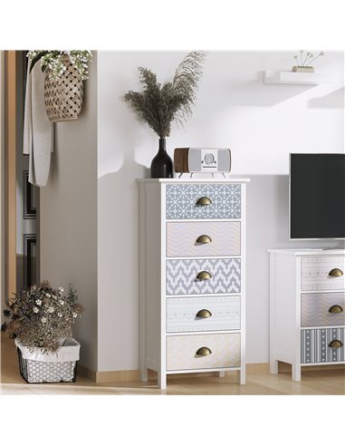 HOMCOM Chest of Drawers, 5-Drawer Tallboy Dresser with Metal Handles, Storage Cabinet Unit for Living Room, Bedroom