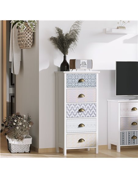 HOMCOM Chest of Drawers, 5-Drawer Tallboy Dresser with Metal Handles, Storage Cabinet Unit for Living Room, Bedroom - pic 6780 | FastDaddyshop