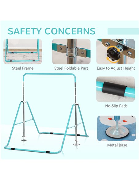 HOMCOM Kids Gymnastics Bar, Foldable Horizontal Bars w/ Adjustable Height, Training Bar w/ Triangle Base - Green 340-005GN - pic 67800 | FastDaddyshop