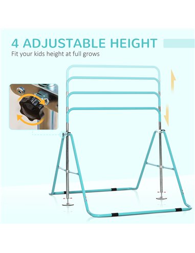 HOMCOM Kids Gymnastics Bar, Foldable Horizontal Bars w/ Adjustable Height, Training Bar w/ Triangle Base - Green 340-005GN