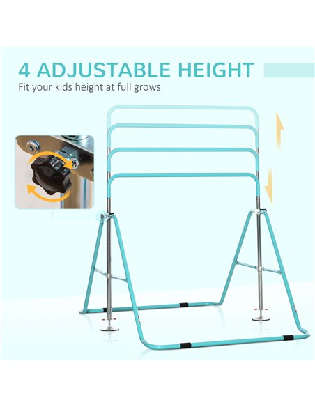 HOMCOM Kids Gymnastics Bar, Foldable Horizontal Bars w/ Adjustable Height, Training Bar w/ Triangle Base - Green 340-005GN - pic 67801 | FastDaddyshop