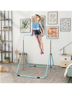 HOMCOM Kids Gymnastics Bar with Adjustable Height, Green 340-005V01GN 2