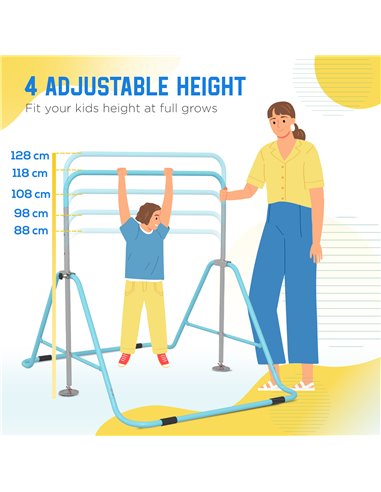HOMCOM Kids Gymnastics Bar w/ Adjustable Height, Foldable Horizontal Bars, Green 340-005V01GN