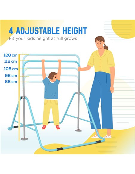 HOMCOM Kids Gymnastics Bar w/ Adjustable Height, Foldable Horizontal Bars, Green 340-005V01GN - pic 67807 | FastDaddyshop
