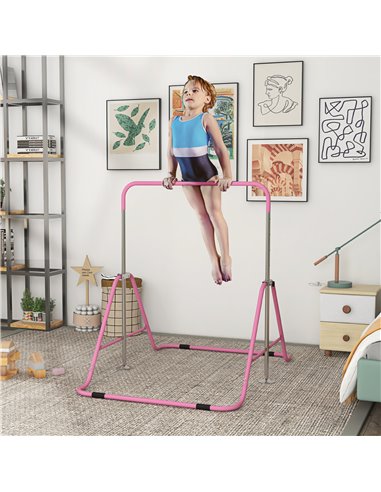 HOMCOM Kids Gymnastics Bar w/ Adjustable Height, Foldable Horizontal Bars, Pink 340-005V01PK