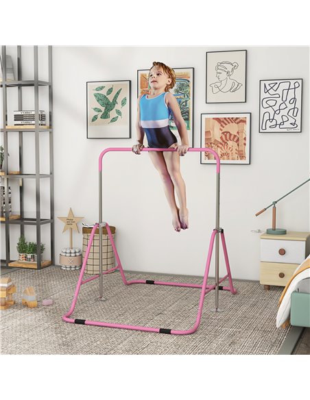 HOMCOM Kids Gymnastics Bar w/ Adjustable Height, Foldable Horizontal Bars, Pink 340-005V01PK - pic 67814 | FastDaddyshop