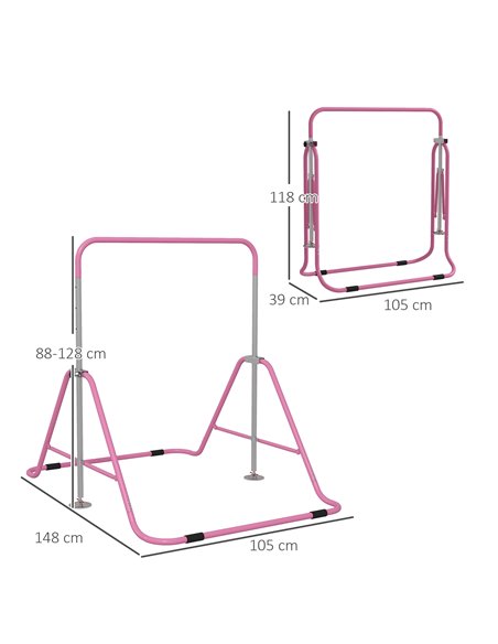 HOMCOM Kids Gymnastics Bar w/ Adjustable Height, Foldable Horizontal Bars, Pink 340-005V01PK - pic 67815 | FastDaddyshop