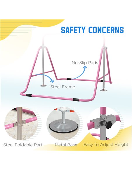 HOMCOM Kids Gymnastics Bar w/ Adjustable Height, Foldable Horizontal Bars, Pink 340-005V01PK - pic 67817 | FastDaddyshop
