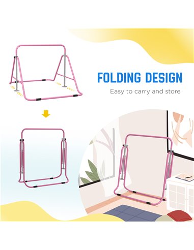 HOMCOM Kids Gymnastics Bar w/ Adjustable Height, Foldable Horizontal Bars, Pink 340-005V01PK