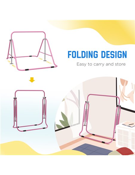 HOMCOM Kids Gymnastics Bar w/ Adjustable Height, Foldable Horizontal Bars, Pink 340-005V01PK - pic 67818 | FastDaddyshop