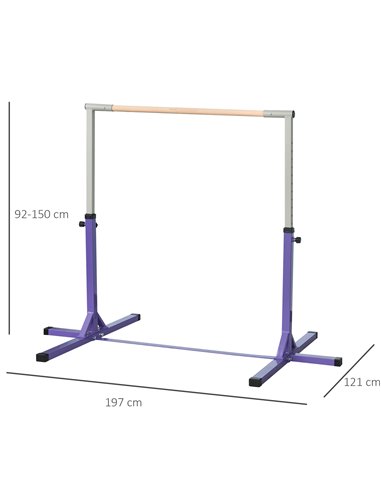 HOMCOM Steel Frame Adjustable Horizonal Gymnastics Bar For Kids Home Gym Training Children Junior Kip High Bar Fitness Purple A9