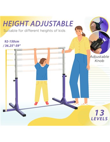 HOMCOM Steel Frame Adjustable Horizonal Gymnastics Bar For Kids Home Gym Training Children Junior Kip High Bar Fitness Purple A9