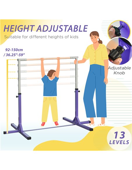HOMCOM Steel Frame Adjustable Horizonal Gymnastics Bar For Kids Home Gym Training Children Junior Kip High Bar Fitness Purple A9 - pic 67825 | FastDaddyshop