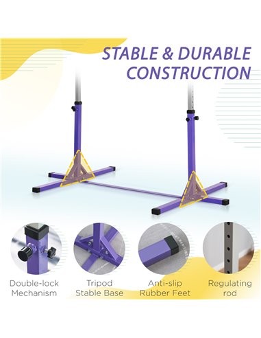 HOMCOM Steel Frame Adjustable Horizonal Gymnastics Bar For Kids Home Gym Training Children Junior Kip High Bar Fitness Purple A9