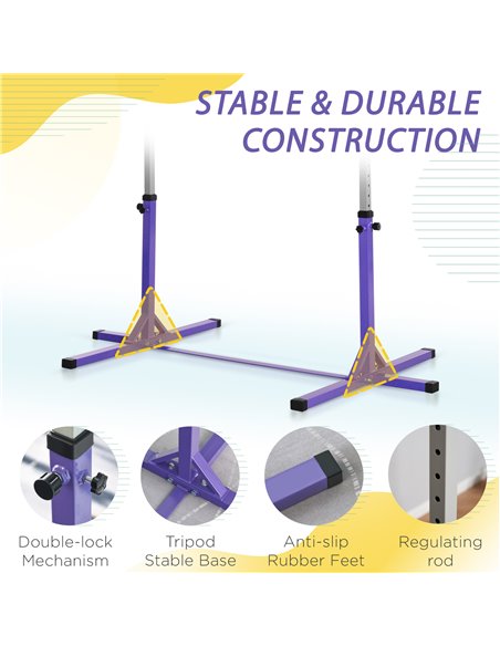HOMCOM Steel Frame Adjustable Horizonal Gymnastics Bar For Kids Home Gym Training Children Junior Kip High Bar Fitness Purple A9 - pic 67827 | FastDaddyshop