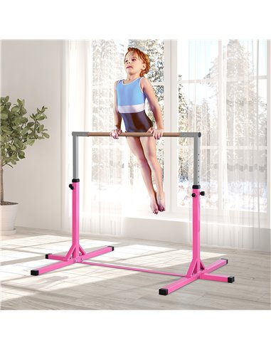 HOMCOM Steel Frame Adjustable Horizonal Gymnastics Bar for Kids Pink A91-099PK