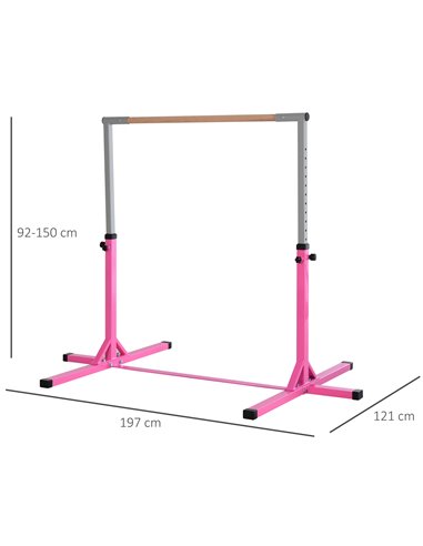 HOMCOM Steel Frame Adjustable Horizonal Gymnastics Bar for Kids Pink A91-099PK