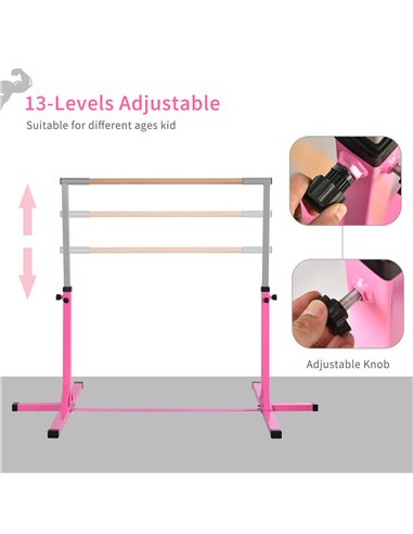 HOMCOM Steel Frame Adjustable Horizonal Gymnastics Bar for Kids Pink A91-099PK