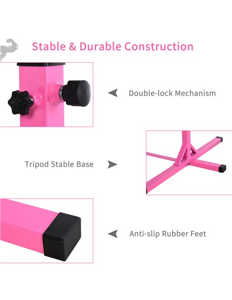 HOMCOM Steel Frame Adjustable Horizonal Gymnastics Bar for Kids Pink A91-099PK - pic 67835 | FastDaddyshop