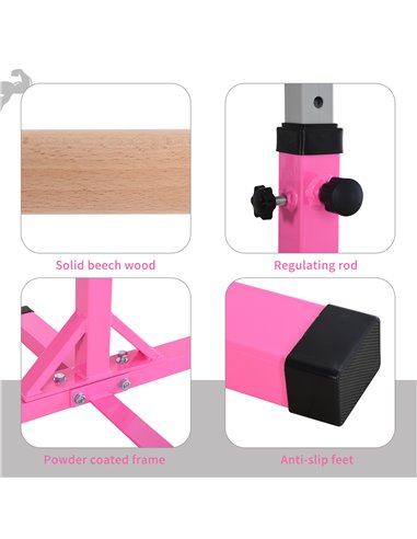 HOMCOM Steel Frame Adjustable Horizonal Gymnastics Bar for Kids Pink A91-099PK