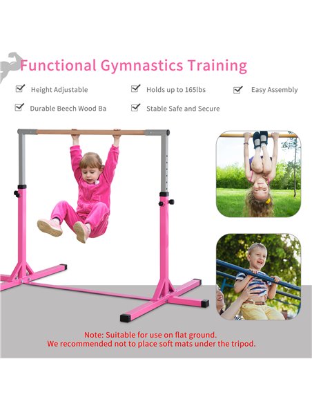 HOMCOM Steel Frame Adjustable Horizonal Gymnastics Bar for Kids Pink A91-099PK - pic 67837 | FastDaddyshop