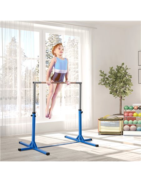 HOMCOM Height Adjustable Gymnastics Horizontal Bar For Kids Home Gym Training Children Junior Kip High Bar Fitness Blue w/ Steel - pic 67841 | FastDaddyshop