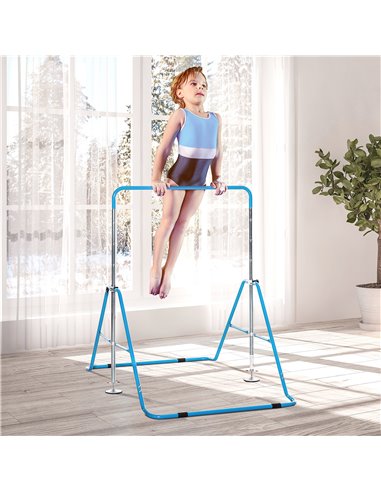 HOMCOM Gymnastics Bar for Kids, Folding Horizontal Bars with Adjustable Height, Training Bar with Triangle Base, Blue 340-005BU
