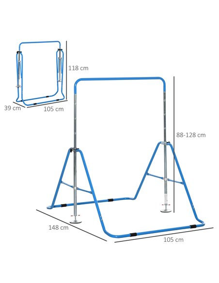 HOMCOM Gymnastics Bar for Kids, Folding Horizontal Bars with Adjustable Height, Training Bar with Triangle Base, Blue 340-005BU - pic 67860 | FastDaddyshop
