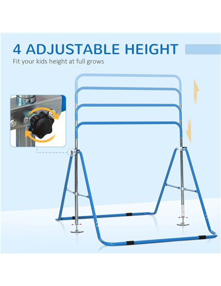 HOMCOM Gymnastics Bar for Kids, Folding Horizontal Bars with Adjustable Height, Training Bar with Triangle Base, Blue 340-005BU - pic 67861 | FastDaddyshop