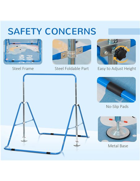 HOMCOM Gymnastics Bar for Kids, Folding Horizontal Bars with Adjustable Height, Training Bar with Triangle Base, Blue 340-005BU - pic 67864 | FastDaddyshop