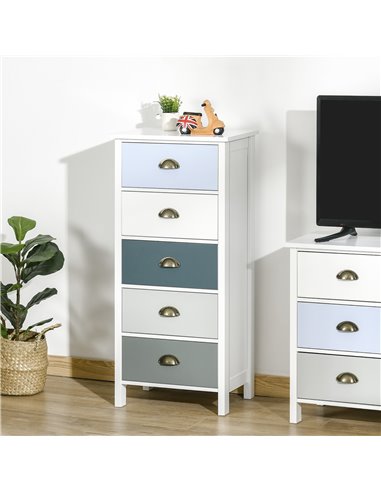 HOMCOM Chest of Drawers, 5-Drawer Dresser with Metal Handle, Slim Storage Organiser Unit for Living Room, Bedroom