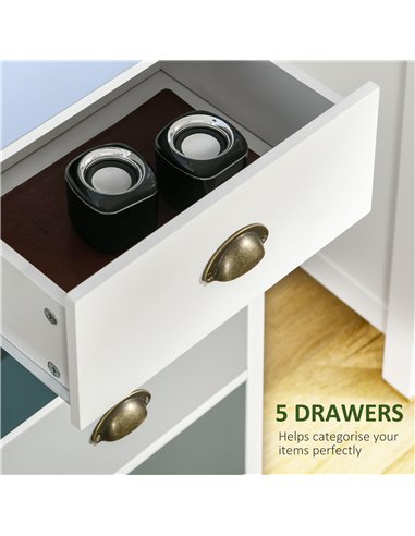 HOMCOM Chest of Drawers, 5-Drawer Dresser with Metal Handle, Slim Storage Organiser Unit for Living Room, Bedroom