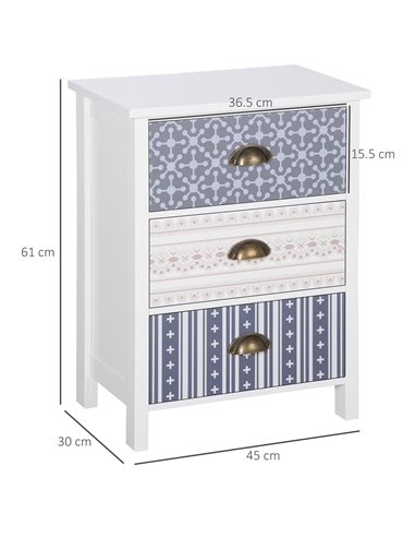 HOMCOM Chest of Drawers, 3-Drawer Dresser with Metal Handles, Storage Cabinet Unit for Living Room, Bedroom